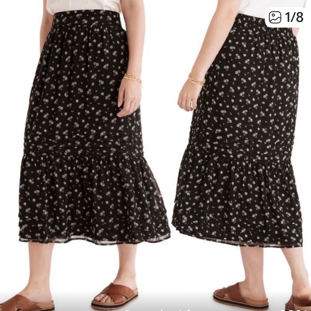 Madewell Kusama Black Floral Maxi Skirt